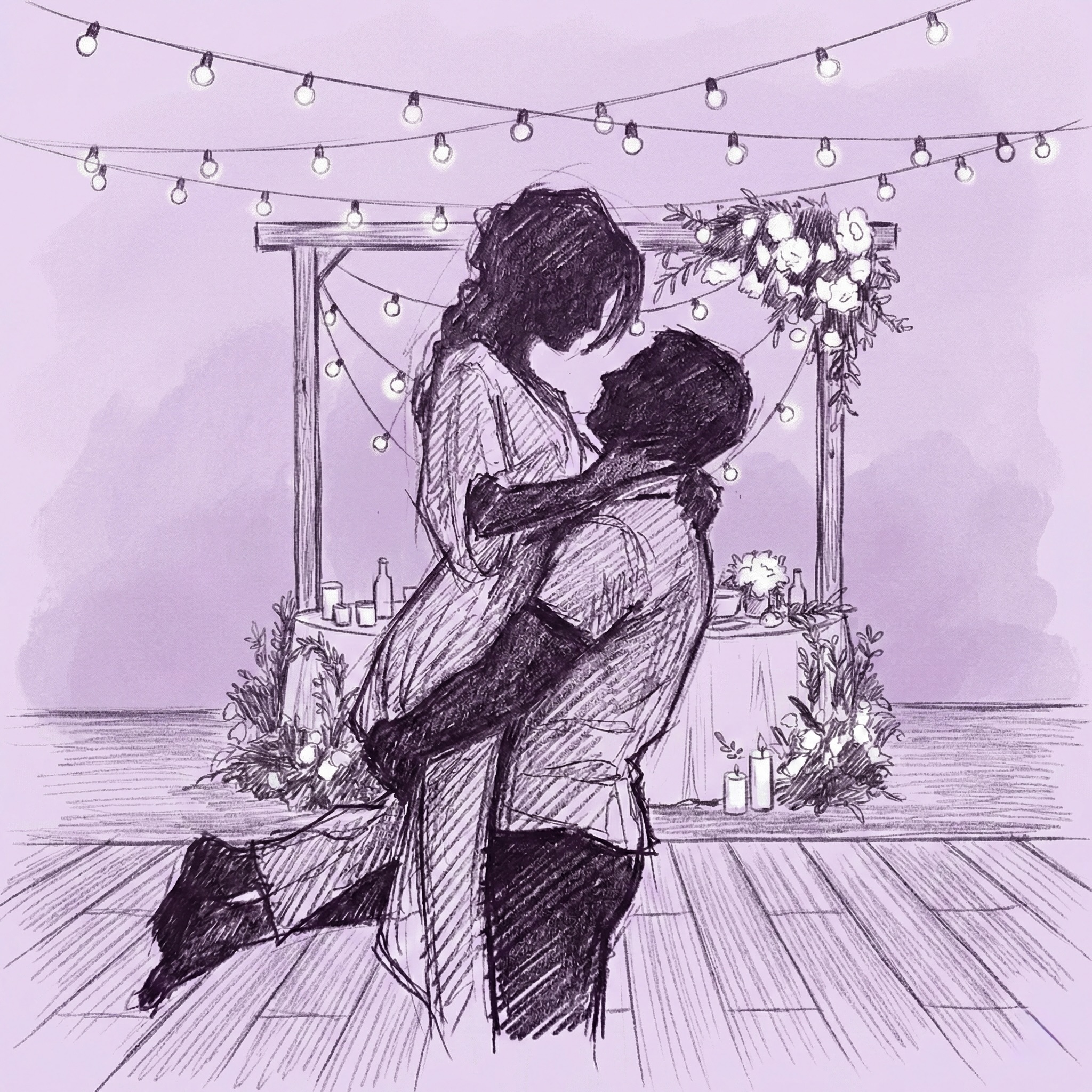 Elegant wedding atmosphere with blurred lights and flowers